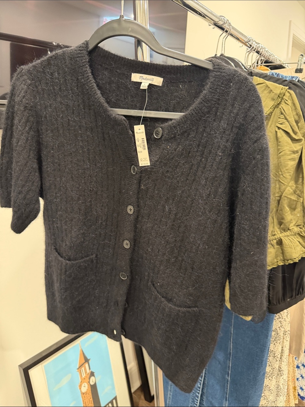 Madewell Black Short-Sleeve Button Cardigan